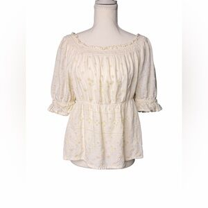 Embroidered Short Sleeve Cream Floral Blouse